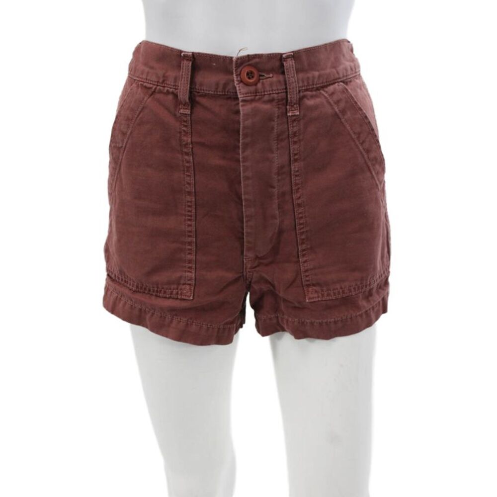 Amo Womens Utility Cotton Shorts Red Button Size 28